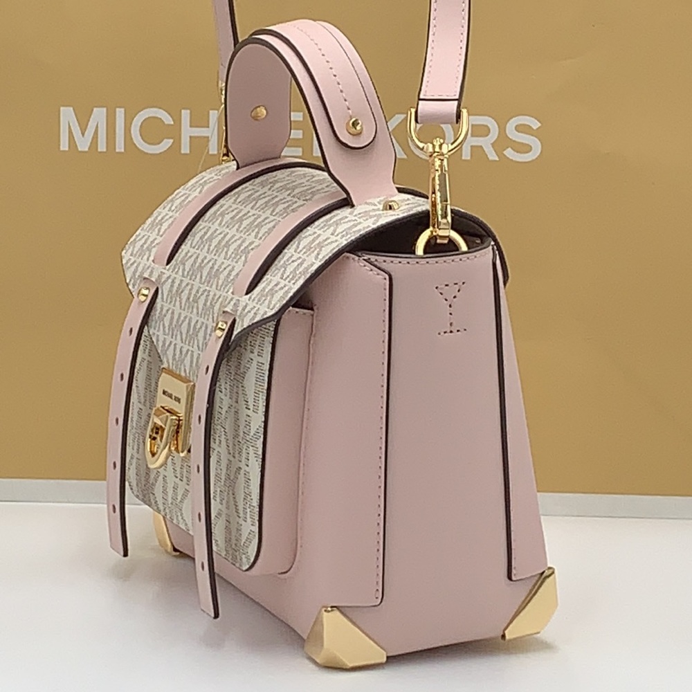 MICHAEL KORS 
Manhattan Medium Leather and Logo Satchel POWDER BLUSH MULTI COLOR - Picture 12 of 13